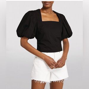 Frame Black Nina Crop Poplin Puff Sleeves Blouse XL